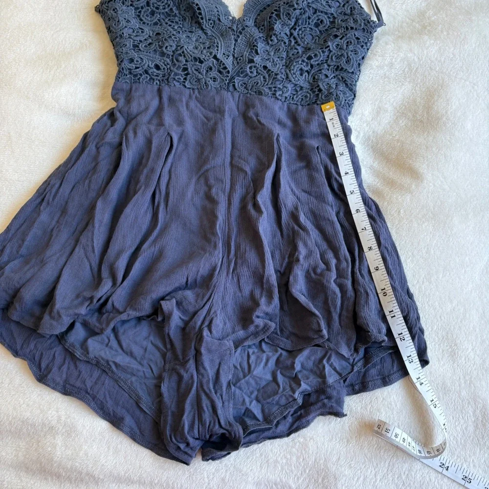 Boho Crochet Lace Backless Romper Navy Blue Festival Summer Sun Dress Size M - Picture 7 of 13